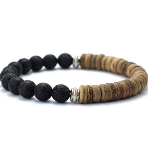 Lava Bracelet,Coconut Bracelet,Surfer Bracelet,Ocean Bracelet,2 Color Beads - Picture 1 of 1